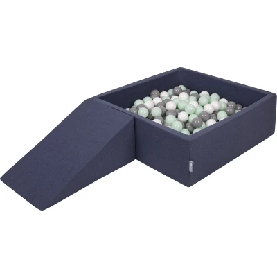 Afbeelding van KiddyMoon schuimspeelplaats met rond ballenbad (100 ballen) ballenbakken voor baby&#039;s speelbad hindernisbanen, made in the eu, donkerblauw:wit/grijs/mint