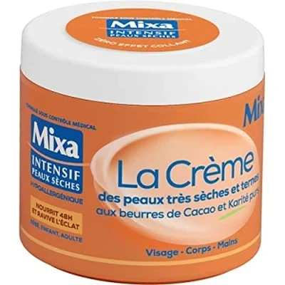 Image de Mixa Intensif Peaux Sèches La Crème des Très et Ternes Multi Usages Visage, Corps, Mains, Pieds Nourrit 48h Ravive l&#039;Éclat Pénétration Rapide Hypoallergénique Pot 400 ml