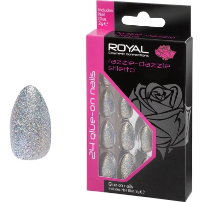 Afbeelding van Royal 24 Stiletto Glue On Nails Razzle Dazzle