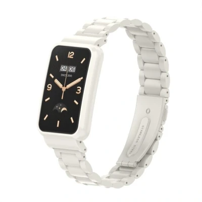 Afbeelding van Metalen schakelband met case Wit Xiaomi Smart band 7 Pro