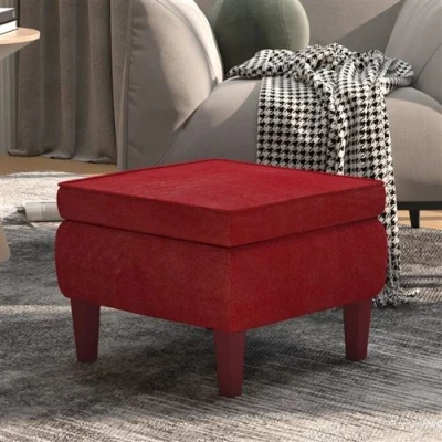 Image de vidaXL Tabouret avec pieds en bois Rouge bordeaux Velours329462