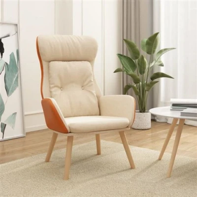 Image de vidaXL Chaise de relaxation Crème Tissu et PVC