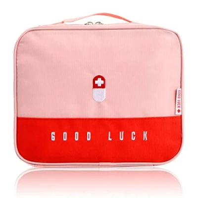 Afbeelding van EHBO set, draagbaar, medisch, waterdicht, grote capaciteit, medicijnen, leeg, multifunctioneel, medische doos voor thuis, reizen, 25 x 20 13,5 cm (roze)