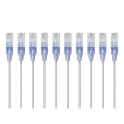 Afbeelding van Monoprice Set van 10 Cat6A Ethernet patchkabels Snagless RJ45, 550 MHz, G, UTP, zuiver blank koperdraad, 30 AWG, 0,9 m, wit, SlimRun serie