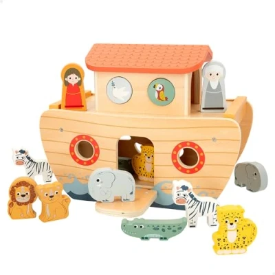 Afbeelding van WOOMAX 47579 Houten boog van Noach, zookabee, kinderspeelgoed, educatief speelgoed, fijne motoriek, vormclassificatie, kanten kinderfiguren, 2 jaar