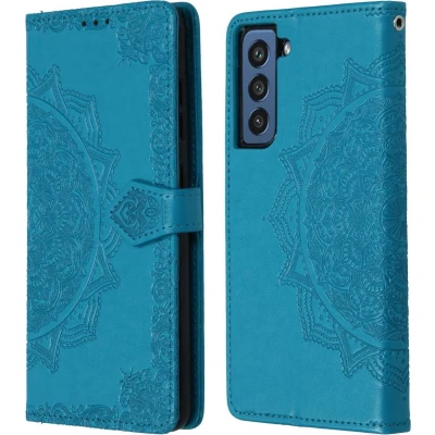 Afbeelding van iMoshion Hoesje Geschikt voor Samsung Galaxy S21 FE Met Pasjeshouder Mandala Bookcase Turquoise