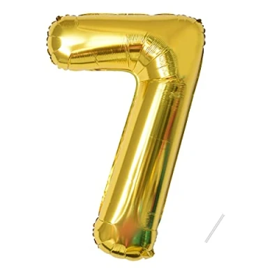 Afbeelding van Opblaasbare ballon in cijfervorm, maat XXL, 101 cm, goud, enorme folieballon, zweeft met helium, verjaardagsdecoratie (cijfer 7)