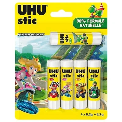Afbeelding van UHU Stic Mario Kart lijmstiften zonder oplosmiddel, wit, Kart, 4 + 1 stics à 8,2 g