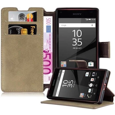Afbeelding van Cadorabo Hoesje geschikt voor Sony Xperia Z5 COMPACT in MAT ZAND BRUIN Beschermhoes Case Cover met standfunctie en kaartvak retrodesign