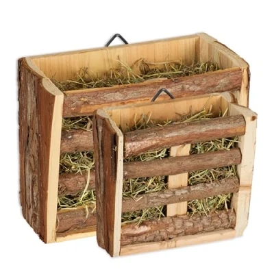 Afbeelding van Relaxdays konijnen hooiruif set van 2 houten voerruif om op te hangen hooirek cavia