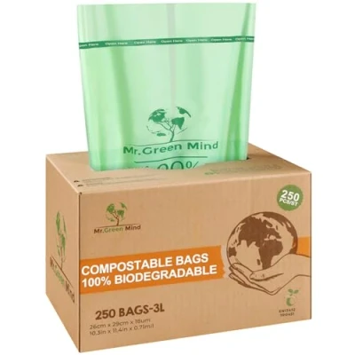 Afbeelding van Biozakken 2/3 liter 250 stuks biologisch afbreekbare afvalzakken 28 x 29 cm 100% composteerbare vuilniszakken Incl. dispenser gft