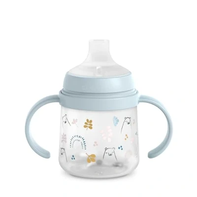 Afbeelding van Suavinex, My Family babyfles met handgrepen en siliconen tuit, anti koliek, beschermdop, druppelvrij glas, 150 ml, voor kinderen vanaf 6 maanden, vaatwasmachinebestendig, Blue