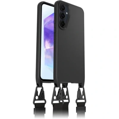 Afbeelding van OtterBox React Lanyard hoes voor Samsung Galaxy A55 5G, ultradunne beschermhoes met verstelbare en afneembare halsband, getest volgens militaire normen, zwart, levering zonder verpakking