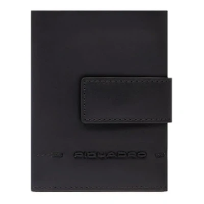 Afbeelding van PIQUADRO Leren Portemonnee Giles Pocket Trifold RFID Black Zwart