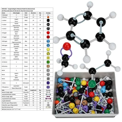 Afbeelding van Hztyyier 267 stuks moleculair model, moleculen kit organische chemie en anorganische set structuurset atoom link model gedefinieerd voor leraar student