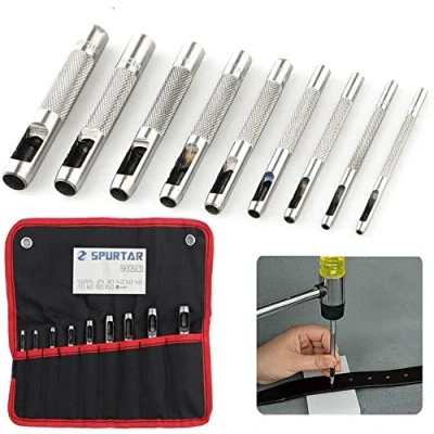 Afbeelding van Spurtar 9 stuks holle stalen stansen 2,5 tot 10 mm voor leer, horloges, riemen, afdichtingen met opbergtas