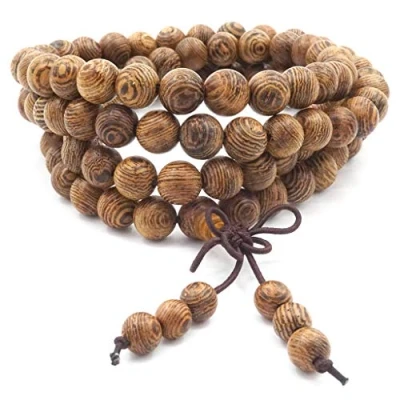 Afbeelding van Thajaling 108 mala armband met gebedskralen, natuurlijk Hout, één maat, citrien_madeère, Citrien_madère