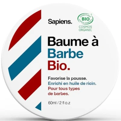 Afbeelding van Sapiens Barbershop Baardbalsem voor heren, biologisch, 60 ml, baardverzorging gemaakt in Frankrijk, Ecocert gecertificeerd, baard en snorwas met sheaboter biologische ricinusolie