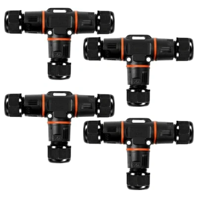 Afbeelding van Set van 4 waterdichte 3 polige T vormige kabelverbinders, IP68, aansluitdoos, ondergrondse kabelconnector voor kabel met een diameter tot 12 mm, tuin