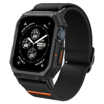 Afbeelding van Spigen Lite Fit Pro Hulle mit Armband Kompatibel Apple Watch Serie 9/8/7 45mm Matt Schwarz