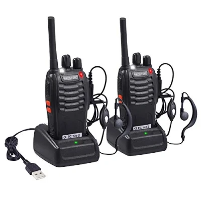 Afbeelding van Proster 1 paar walkietalkies, oplaadbaar, 16 kanalen, walkietalkie, geïntegreerde led zaklamp, met USB oplader, hoofdtelefoon spraakprompt voor bewaker, veiligheid, verbinding supermarkt,
