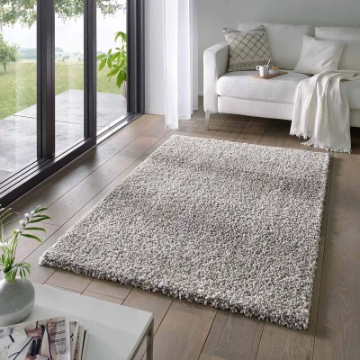 Afbeelding van Hoogpolig Tapijt/Vloerkleed Effen Classic Grijs 120x170 Cm