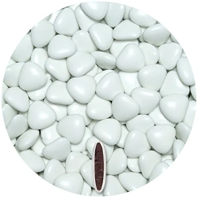 Afbeelding van EinsSein 0,5 kg Chocoladedragees voor bruiloft, medium, wit, glanzend, hartvormige dragees, doop, communie, amandelen, om te geven en krijgen, kleur, goedkoop