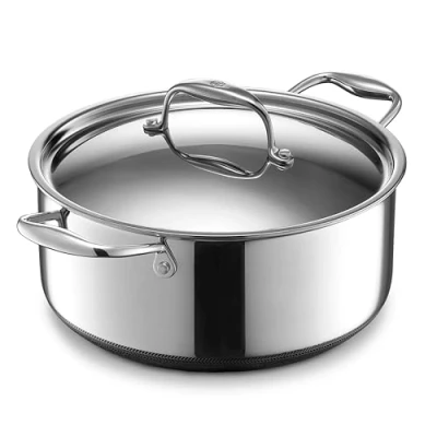 Afbeelding van HexClad Hybride braadpan, antiaanbaklaag, 4,7 l, deksel van roestvrij staal, vaatwasmachinebestendig en ovenbestendig tot 480 C, geschikt voor alle warmtebronnen