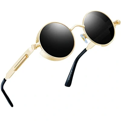 Afbeelding van Joopin Zonnebril voor dames en heren, rond, gepolariseerd, met metalen frame, retrostijl, klassiek, hippie steampunk