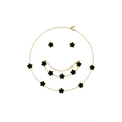 Afbeelding van Hanaoops Sieradenset voor dames en meisjes, Roestvrij staal, 18 karaat verguld, dubbelzijdig, met klavertjevier hanger, halsketting, oorbellen, verstelbare armband, set van, 0 stuks