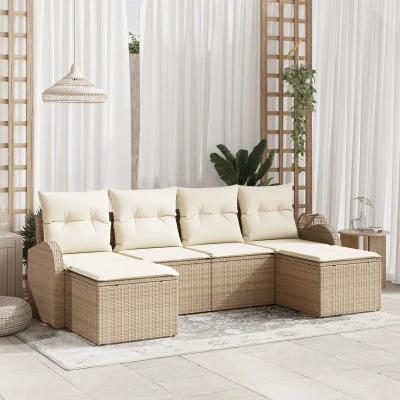 Afbeelding van vidaXL 6 delige Tuin Sofa Set met Kussens Beige Poly Riet
