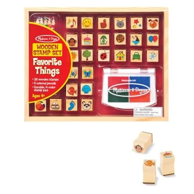 Image de Melissa &amp; Doug Jeu de timbres Deluxe en bois avec 26 timbres, 4 tampons d&#039;encre et 5 crayons, Jouet créatif, Loisirs créatifs pour filles garçons 3 6 7 ans