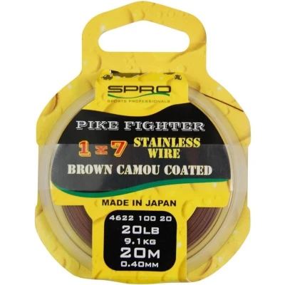 Afbeelding van Spro Pike Fighter 1x7 Stainless Wire Brown Camou Coated (20m) Maat : 20lb 0.40mm 9.1 kilo