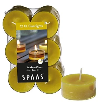 Afbeelding van Spaas Theelichten Clearlights Southern Citrus Branders Ø56x21 mm Geel 12 stuks Ca. 8 H