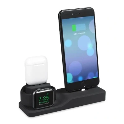 Afbeelding van 3 in 1 houder geschikt voor Apple Watch &amp; Airpods iPhone Zwart