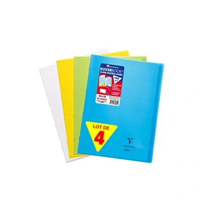 Afbeelding van Clairefontaine 981640AMZC notitieboekje Koverbook 24 x 32 cm 96 pagina&#039;s geruit wit papier 90 g envelop van polypropyleen (blauw, kleurloos, geel, groen)