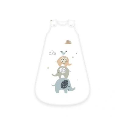 Afbeelding van Herding Babybest Babyslaapzak, olifantenmotief, 90 cm, ritssluiting aan de zijkant rondom en drukknopen