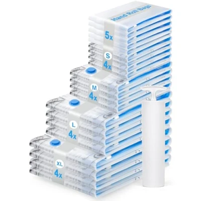 Afbeelding van BoxLegend 21 stuks vacuümzakken voor kleding, 4 extra grote + middelgrote kleine 5 rollen dekbedden, met handpomp