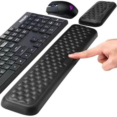 Afbeelding van Zaxiva polssteun voor toetsenbord en muis, ergonomische muismat van traagschuim, antislip waterdicht, PU leer, computer, laptop, kantoor, werk, pc, gaming, zwart