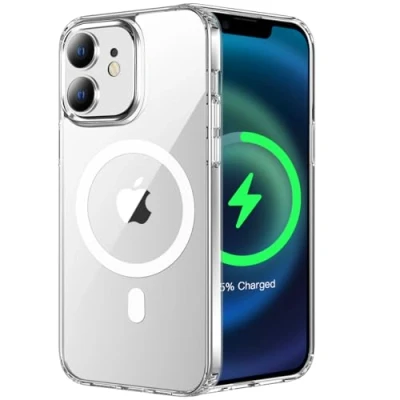 Afbeelding van Beschermhoes voor iPhone 12/iPhone 12 Pro 6,1 inch compatibel met MagSafe, krasbestendig, antislip beschermstructuur, klassieke stijl transparant