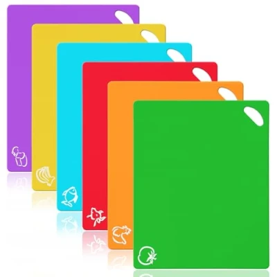 Afbeelding van Vicloon Snijplank, Kunststof Snijplank Met Levensmiddel Icons &amp; Easy Grip grepen, Antibacterieel, Antislip, Vaatwasmachinebestendig, Voor Vis, Groenten, Vlees, Brood