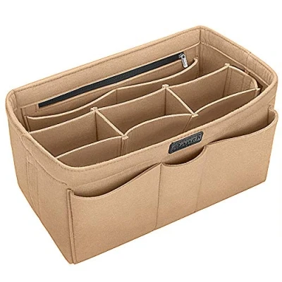 Afbeelding van Ropch Handtasorganizer, tassenorganizer met vakken, portemonnee inzet, tas in zak, handtasmap, beige L, beige, Large