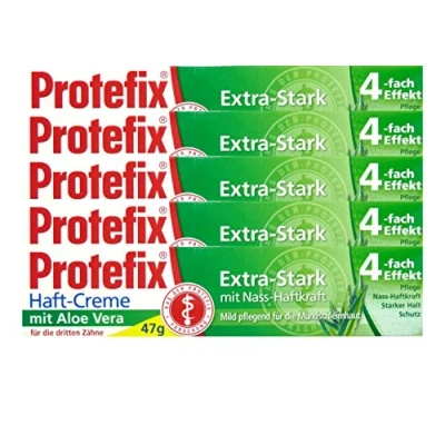 Afbeelding van Protefix 5 tubes extra sterke aloë vera kleefcrème met natte hechting, 40 ml