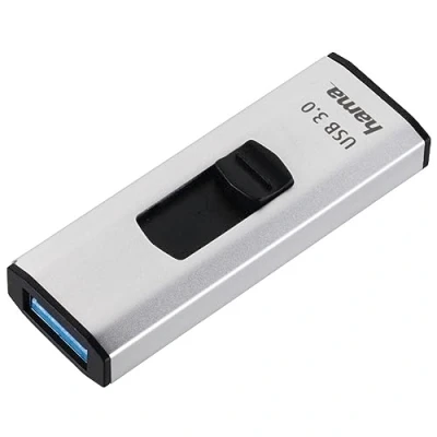 Afbeelding van Hama USB stick 128 GB 4Bizz 3.0 (gegevensoverdracht 90 MB/s, met schuifmechanisme, metaal, geheugenstick, geschikt voor Windows/MacBook) zilver/zwart 00124183