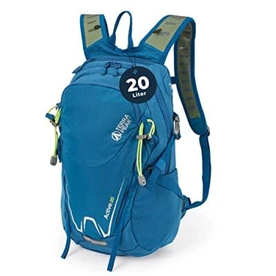 Afbeelding van Terra Peak Active 20 Premium wandelrugzak, liter, klein, met rugventilatie, regenhoes en drinksysteemhouder, ademend 3D mesh, rugzak, Rood
