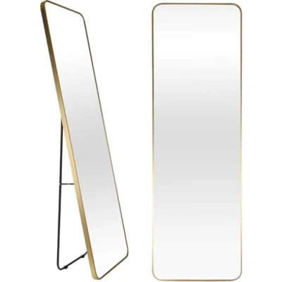 Afbeelding van Buxibo Passpiegel Minimalistische Design Wandspiegel Staande Rechthoekige Spiegel met Metalen Rand Goud 50x160x3 CM