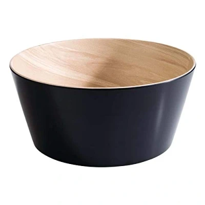 Afbeelding van APS Frida Melamine schaal bijna onbreekbaar, stevige kunststof schaal, slakom, Ø 20 cm x H 7,5 cm, snackschaal, stapelbaar, binnenkant houtlook, zwart, vaatwasmachinebestendig