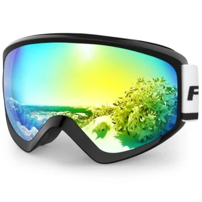 Afbeelding van findway Skibril voor kinderen, jongens en meisjes, skibril, snowboardbril, kinderen van 8 tot 14 jaar, anti condens, 100% uv bescherming, geschikt skiën, snowboarden winter (goud (VLT 7,74%)