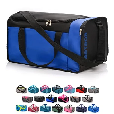 Afbeelding van sporttas voor dames, heren, kinderen, meisjes, tas, reistas, duffel, modern, fitness, fleece, vakantie, schoudertas, werk, kleine grote 20 L of 40 l, Blauw/Zwart,