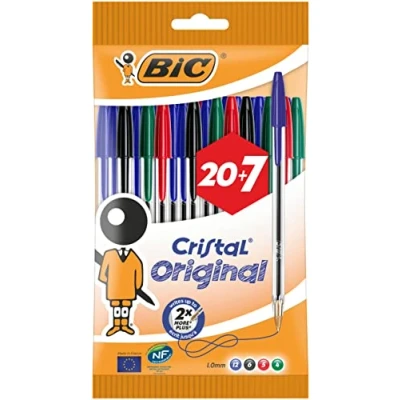 Afbeelding van BIC Cristal Original Balpennen (medium punt (1 mm), perfect voor school en kantoor), verschillende kleuren, speciaal formaat met 27 stuks